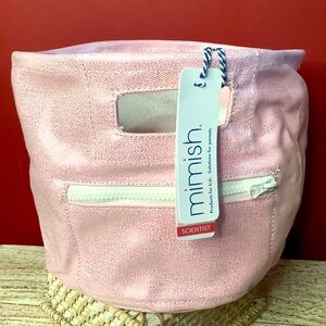 MIMISH Metallic Pink Storage Bin Round Canvas 100% Cotton With Zipper & …
